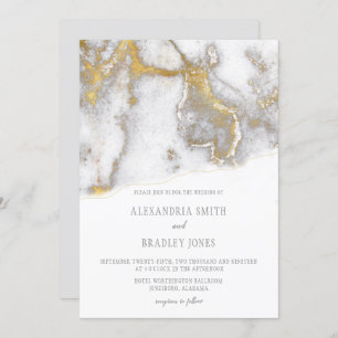 Modern Marbled Gray and Gold Wedding Invitation  