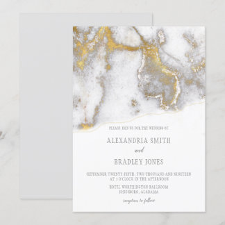 Modern Marbled Gray and Gold Wedding Invitation |