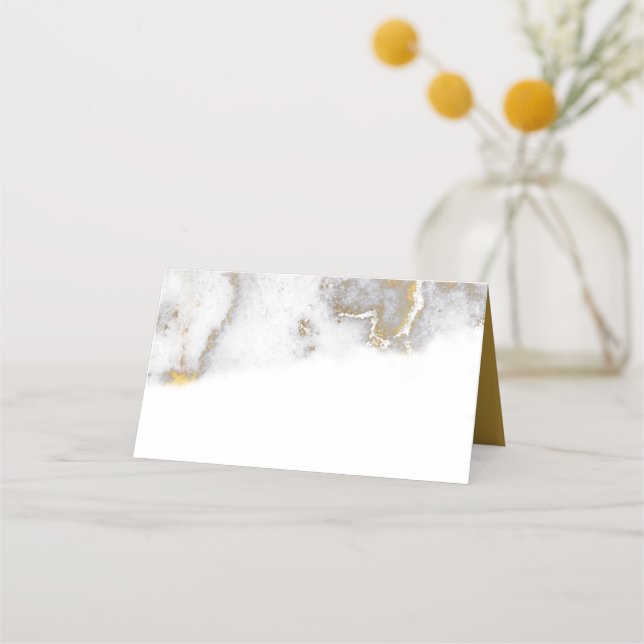 Modern Marbled Gray and Gold Wedding Place Cards (Front)