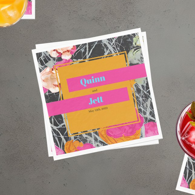 Modern Marbled Maximalist Floral Wedding Napkins (Creator Uploaded)