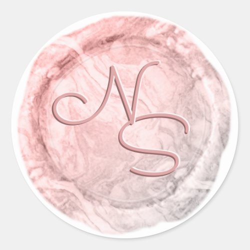 Modern Marbled Pink Wax Seal Monogram Sticker