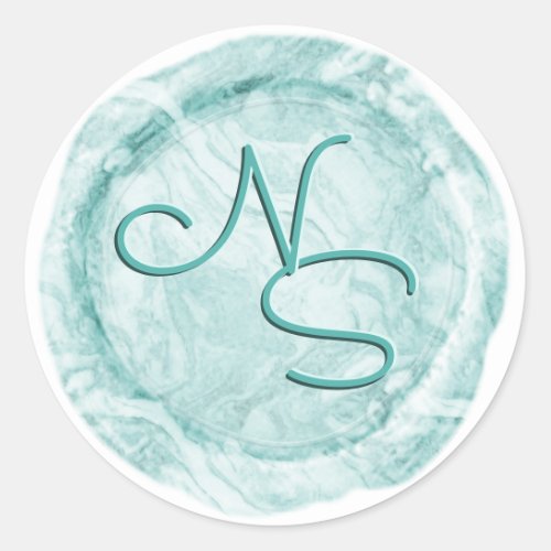 Modern Marbled Teal Aqua Wax Seal Monogram Sticker