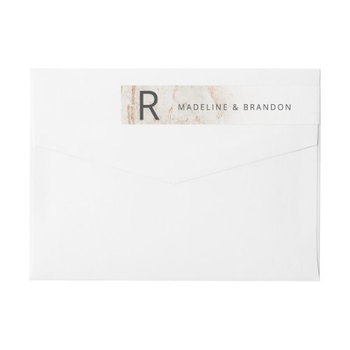 Modern Marbles Beige Fall Monogram Return Address Wrap Around Label