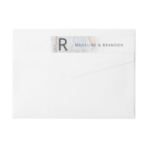 Modern Marbles Dusty Blue Monogram Return Address Wrap Around Label