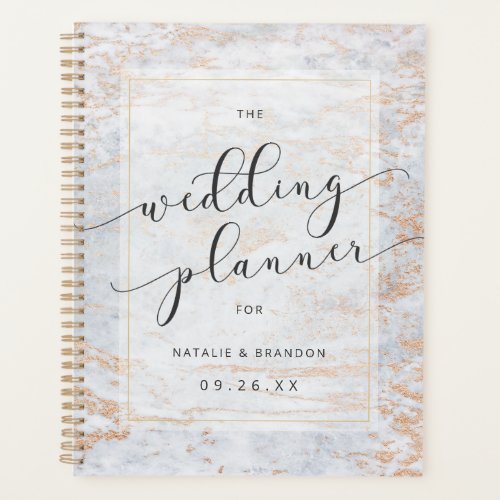 Modern Marbles in Blue with Copper Wedding Plans Planner