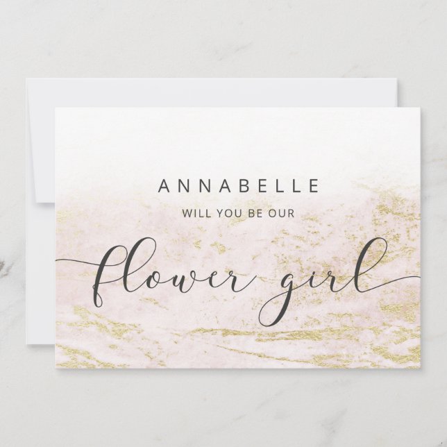 Modern Marbles in Blush Flower Girl Proposal Card (Front)