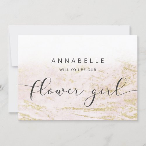 Modern Marbles in Blush Flower Girl Proposal Card