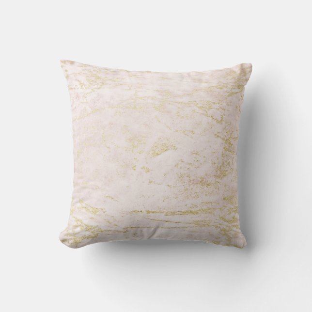 Modern Marbles in Blush Pink with Gold Throw Pillow (Front)