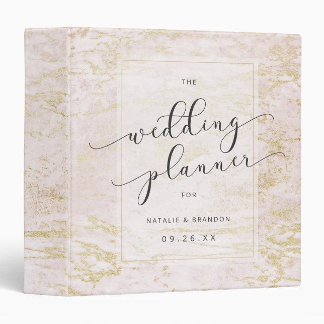 Modern Marbles in Blush Wedding Planner Binder (Front/Spine)