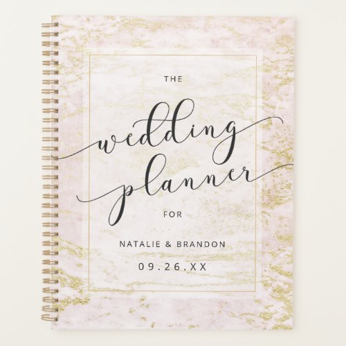 Modern Marbles in Blush with Gold Wedding Plans Planner