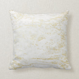 Modern Marbles in Classic White with Gold Throw Pillow