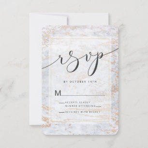 Modern Marbles in Dusty Blue Copper Foil Edges RSVP Card