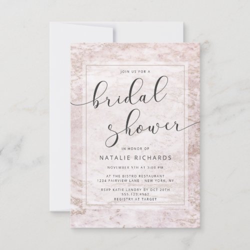 Modern Marbles in Mauve Rose Gold Bridal Shower Invitation