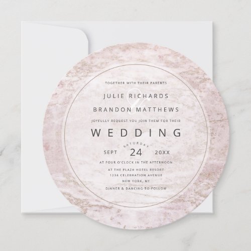 Modern Marbles in Mauve Rose Gold Circle Wedding Invitation