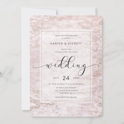 Modern Marbles in Mauve with Rose Gold Wedding Invitation