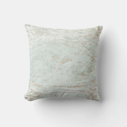 Modern Marbles in Mint Green with Rose Gold Throw Pillow