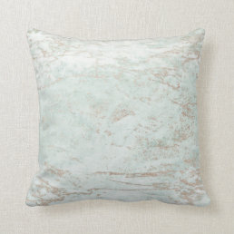 Modern Marbles in Mint Green with Rose Gold Throw Pillow