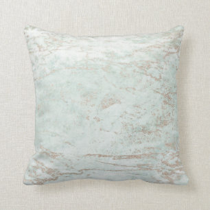 Modern Marbles in Mint Green with Rose Gold Throw Pillow