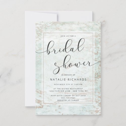 Modern Marbles in Mint with Copper Bridal Shower Invitation