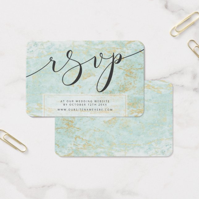 Modern Marbles in Ocean & Gold RSVP Insert Cards (Office)