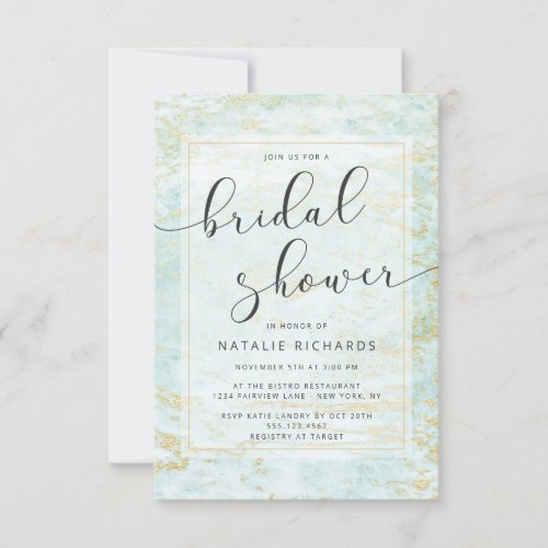 Modern Marbles in Ocean with Gold Bridal Shower Invitation