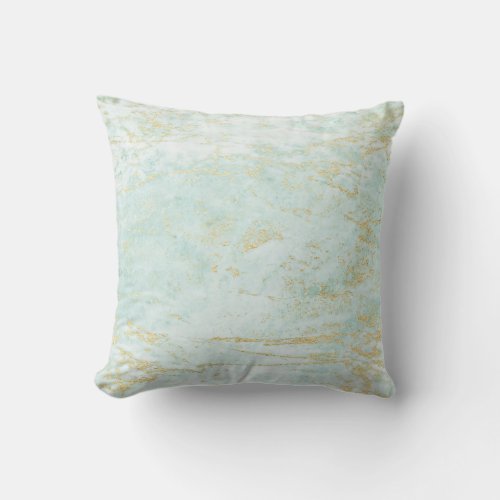 Modern Marbles in Ocean with Gold Foil Throw Pillow