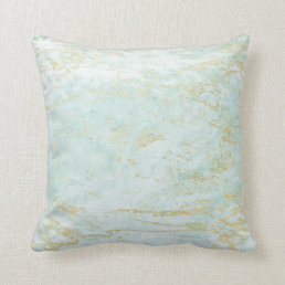 Modern Marbles in Ocean with Gold Foil Throw Pillow