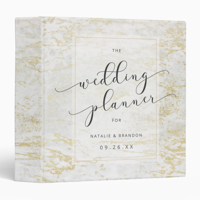 Modern Marbles in White Wedding Planner Binder (Front/Spine)