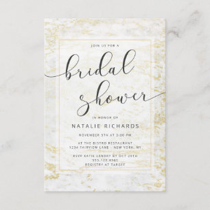 Modern Marbles in White with Gold Bridal Shower Invitation