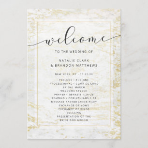 Modern Marbles in White with Gold Wedding Ceremony Program
