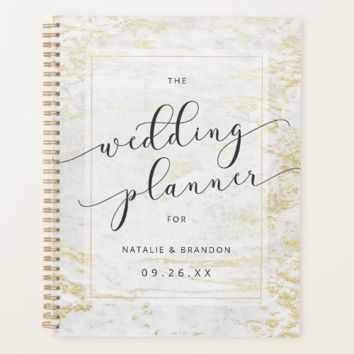 Modern Marbles in White with Gold Wedding Plans Planner