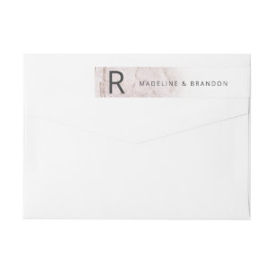 Modern Marbles Mauve Pink Monogram Return Address Wrap Around Label