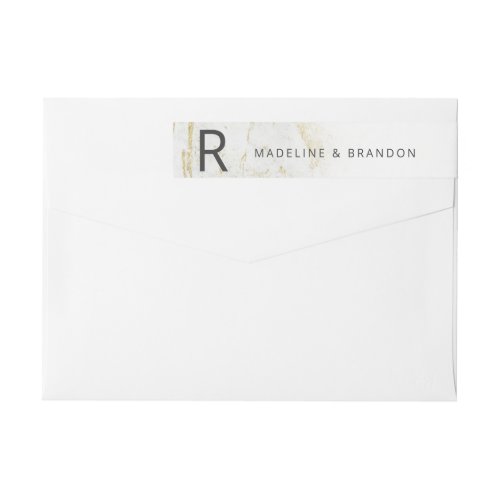 Modern Marbles White Gold Monogram Return Address Wrap Around Label