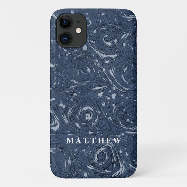 Modern Marbling Pattern Navy Blue Minimal Simple Case-Mate iPhone Case (Back)