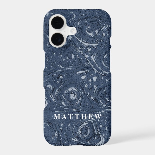 Modern Marbling Pattern Navy Blue Minimal Simple Iphone Case (Back)