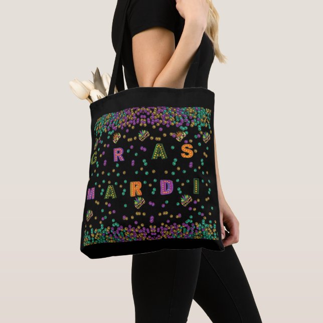 Modern Mardi Gras Pattern Tote Bag (Close Up)