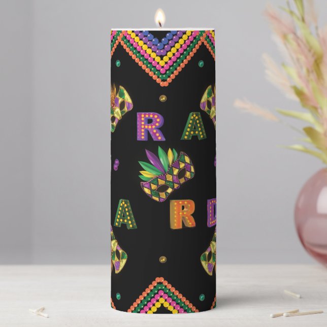 Modern Mardi Gras Pillar Candle (In Situ)