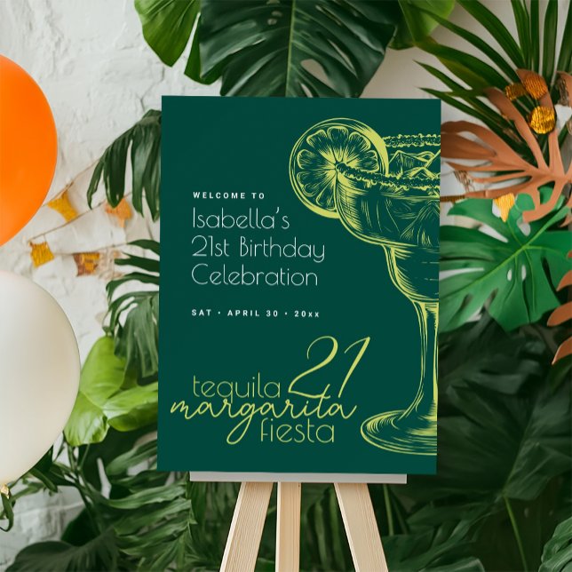 Modern Margarita Fiesta Green 21st Birthday Party Foam Board (Creator Uploaded)