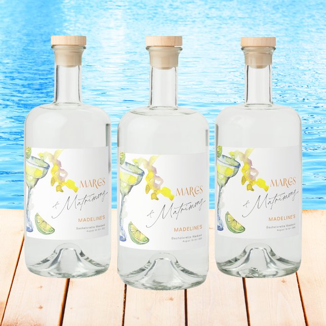 Modern Margs & Matrimony Bachelorette Weekend Liquor Bottle Label (Creator Uploaded)