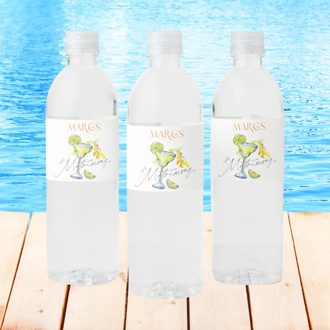 Modern Margs & Matrimony Bachelorette Weekend Water Bottle Label (Creator Uploaded)