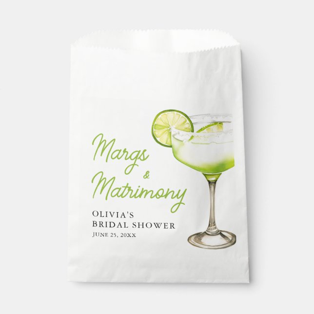 Modern Margs & Matrimony Cocktail Bridal Shower Favor Bag (Front)