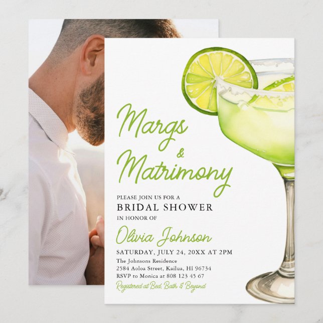 Modern Margs & Matrimony Cocktail Bridal Shower Invitation (Front/Back)
