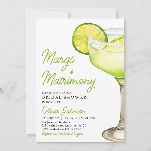 Modern Margs  Matrimony Cocktail Bridal Shower Invitation