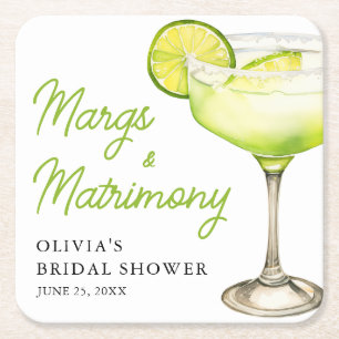Modern Margs & Matrimony Cocktail Bridal Shower Square Paper Coaster