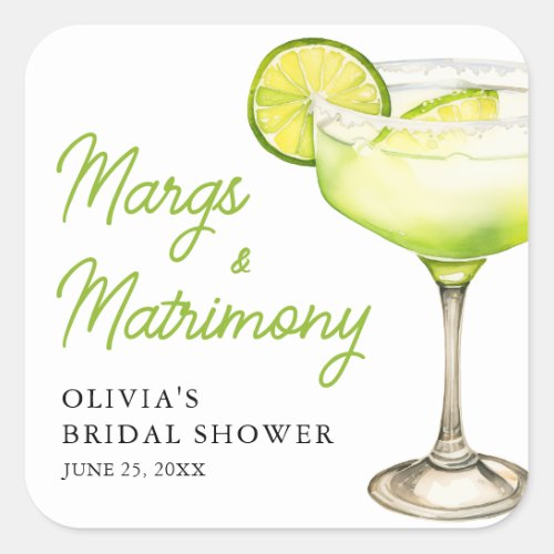 Modern Margs  Matrimony Cocktail Bridal Shower Square Sticker