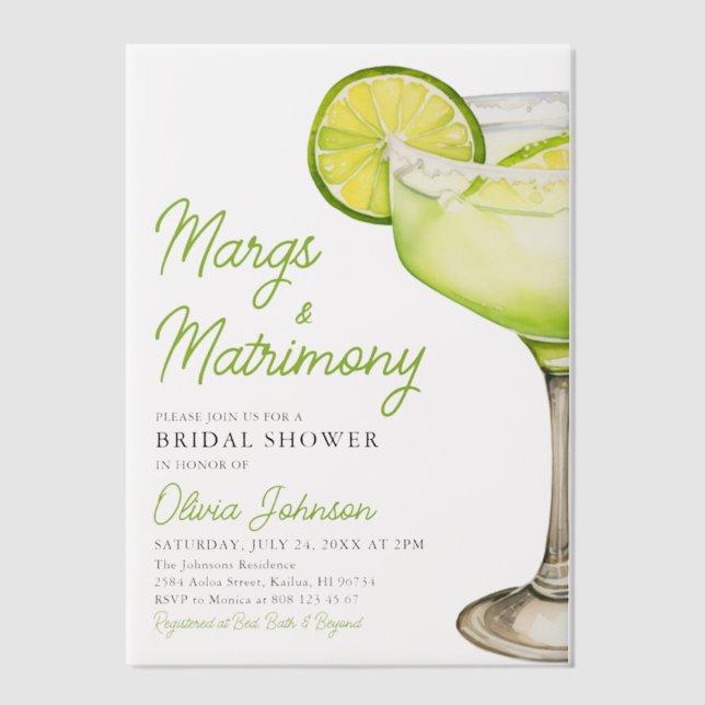 Modern Margs & Matrimony Cocktail Bridal Shower Vellum Invitations (Front)