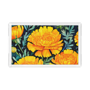Modern Marigold Watercolor Pattern Acrylic Tray
