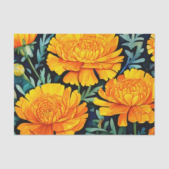 Modern Marigold Watercolor Pattern Tissue Paper (Front)