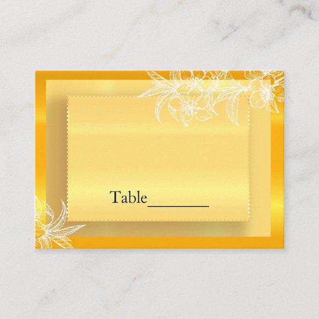 Modern Marigold Yellow & White Floral Stamp Place Card (Front)