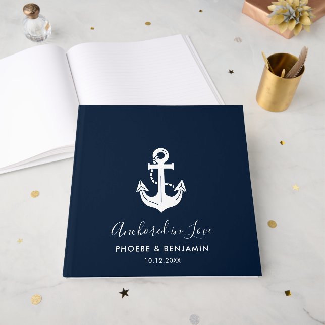 Modern Maritime Wedding Guest Registry Anchor Book (Front Open)
